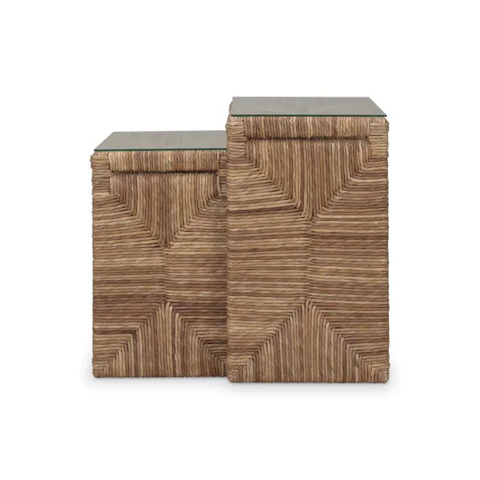 Tuscan Rush Nesting Table Set 2 w/ Tempered Glass