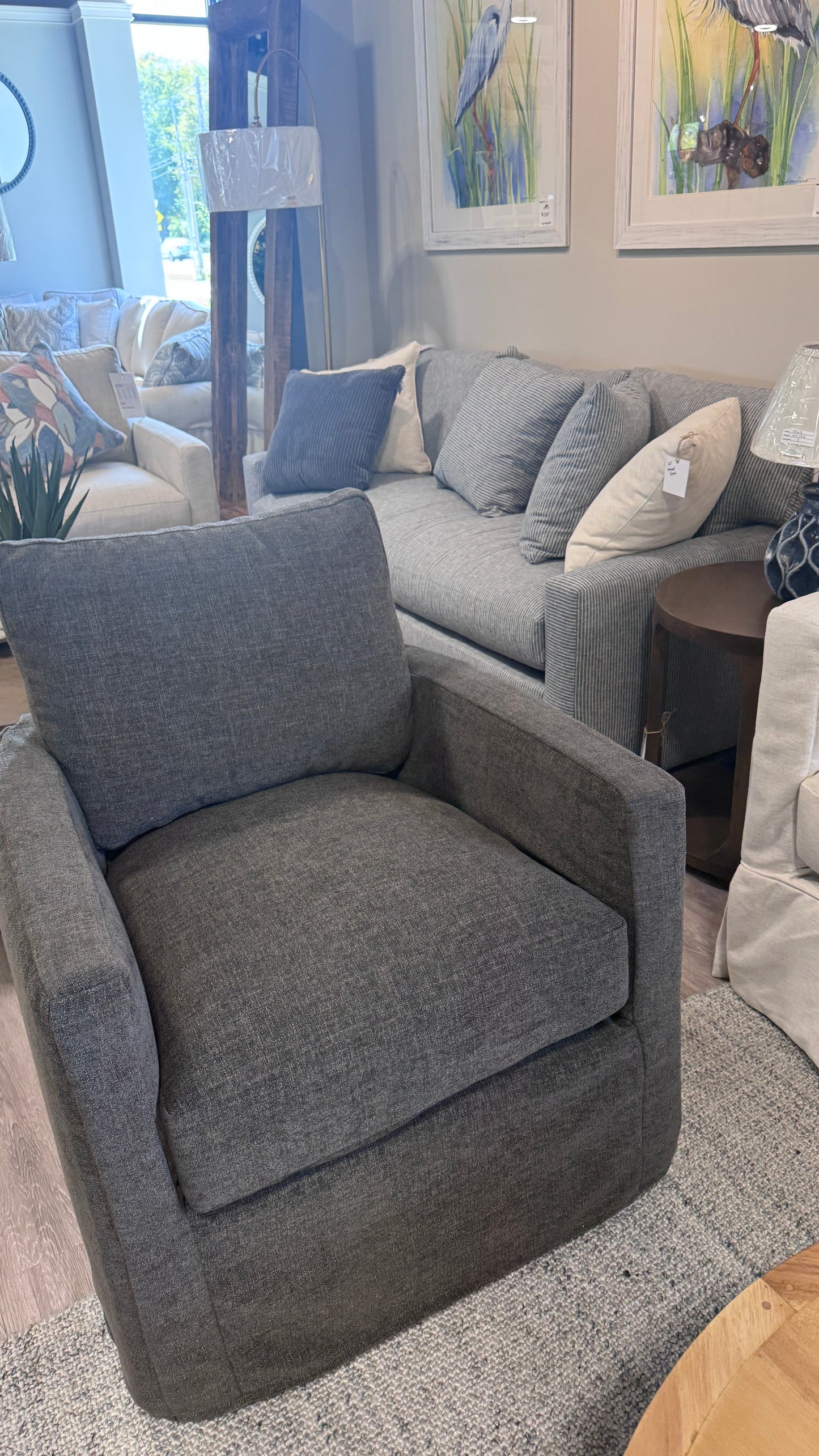 Beau Slipcovered Barrel Swivel Chair