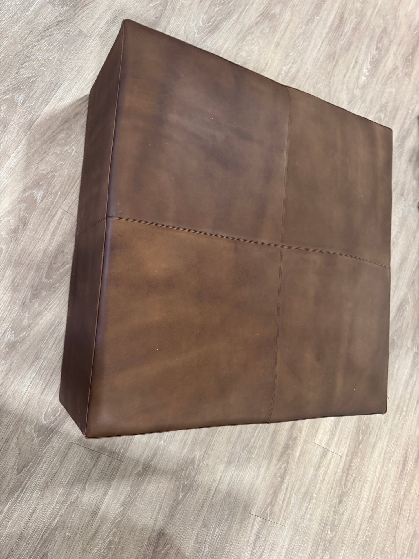 36” Square Leather Ottoman with wood base