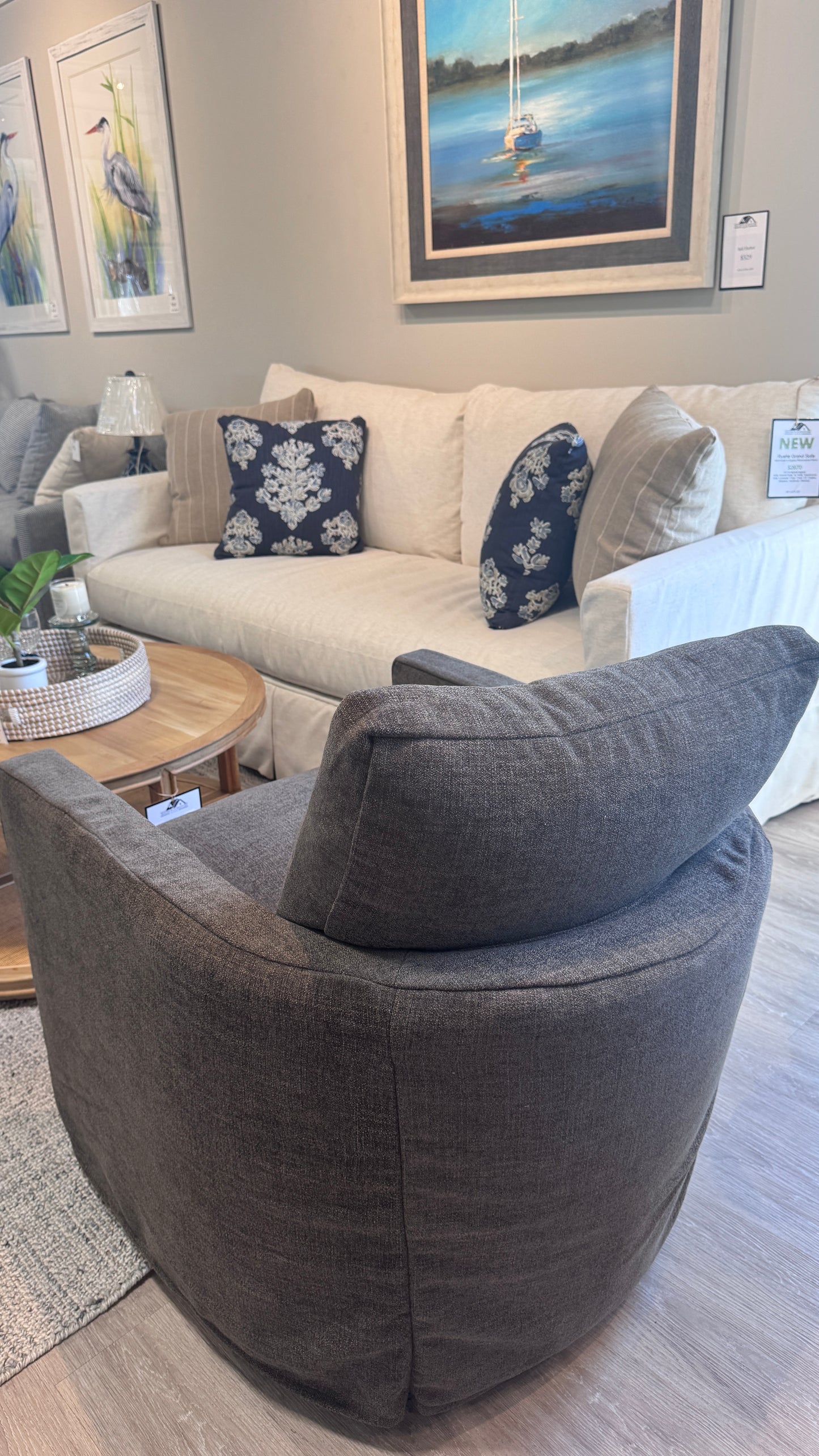 Beau Slipcovered Barrel Swivel Chair