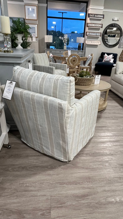 Miles Slipcovered Swivel Glider Chair in Blanton Tranquil