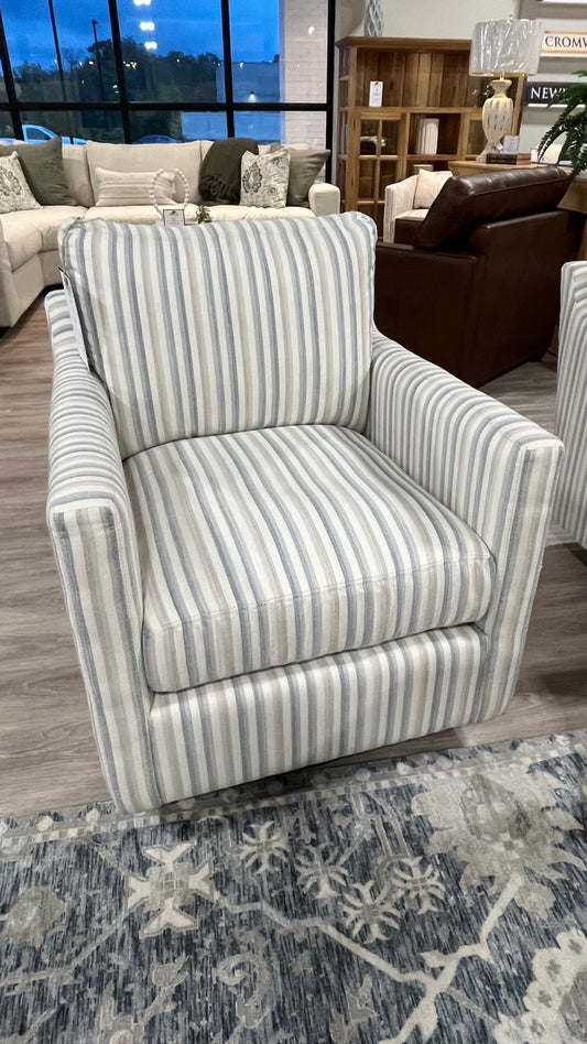 Miles Slipcovered Swivel Glider Chair in Pinta Indigo