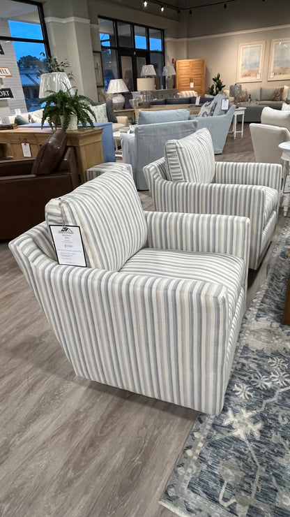 Miles Slipcovered Swivel Glider Chair in Pinta Indigo