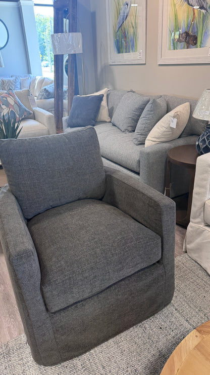 Beau Slipcovered Barrel Swivel Chair