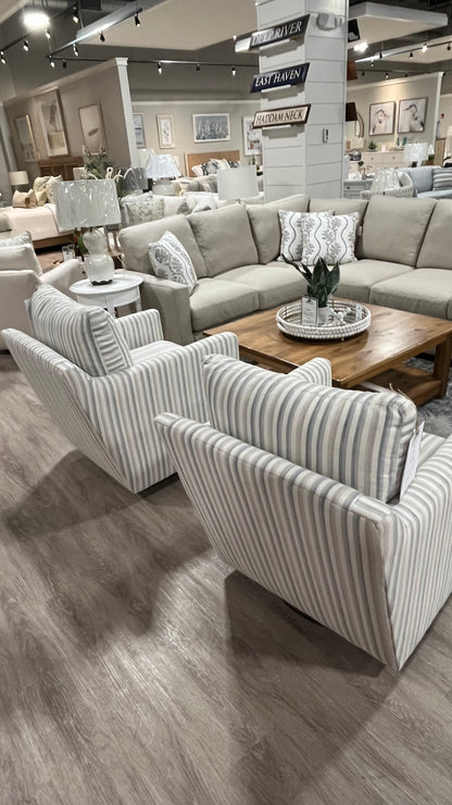 Miles Slipcovered Swivel Glider Chair in Pinta Indigo