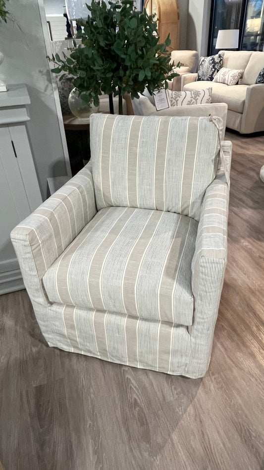 Miles Slipcovered Swivel Glider Chair in Blanton Tranquil