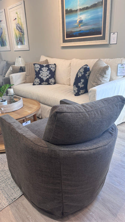 Beau Slipcovered Barrel Swivel Chair