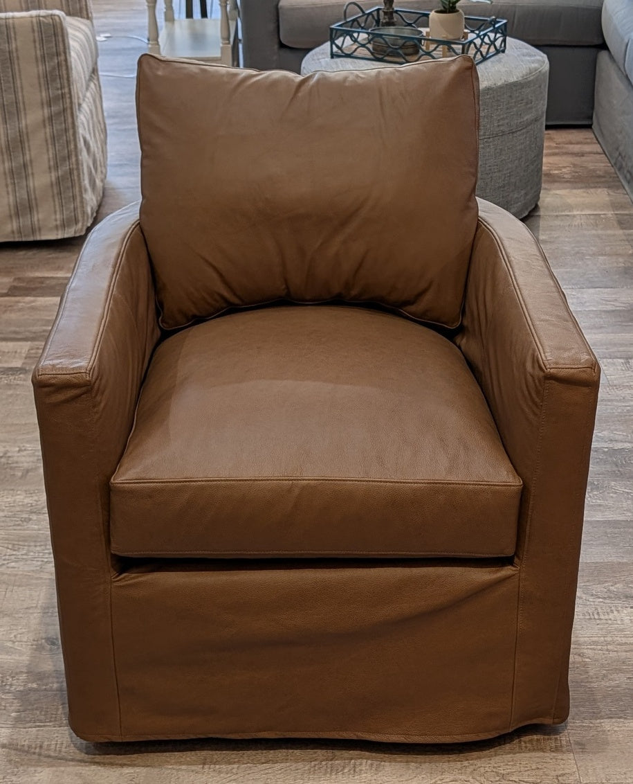 Beau Slipcovered Barrel Swivel Chair