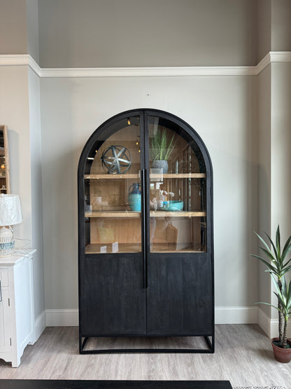 Sloan Dark Wood w/ Black Metal Frame Arch Cabinet