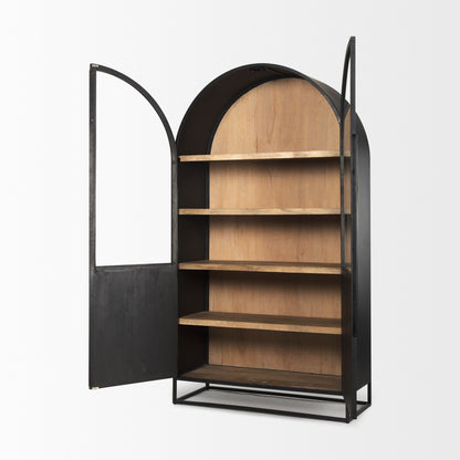 Sloan Dark Wood w/ Black Metal Frame Arch Cabinet